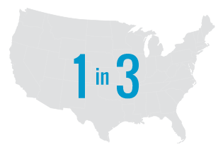 map showing 1 in 3 americans choose Blue plan