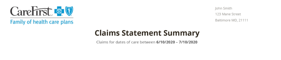 Top of Claims Statement Summary page