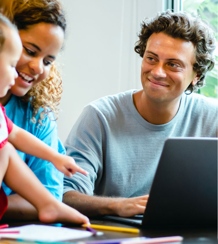 Smiling patient on the phone, on computer